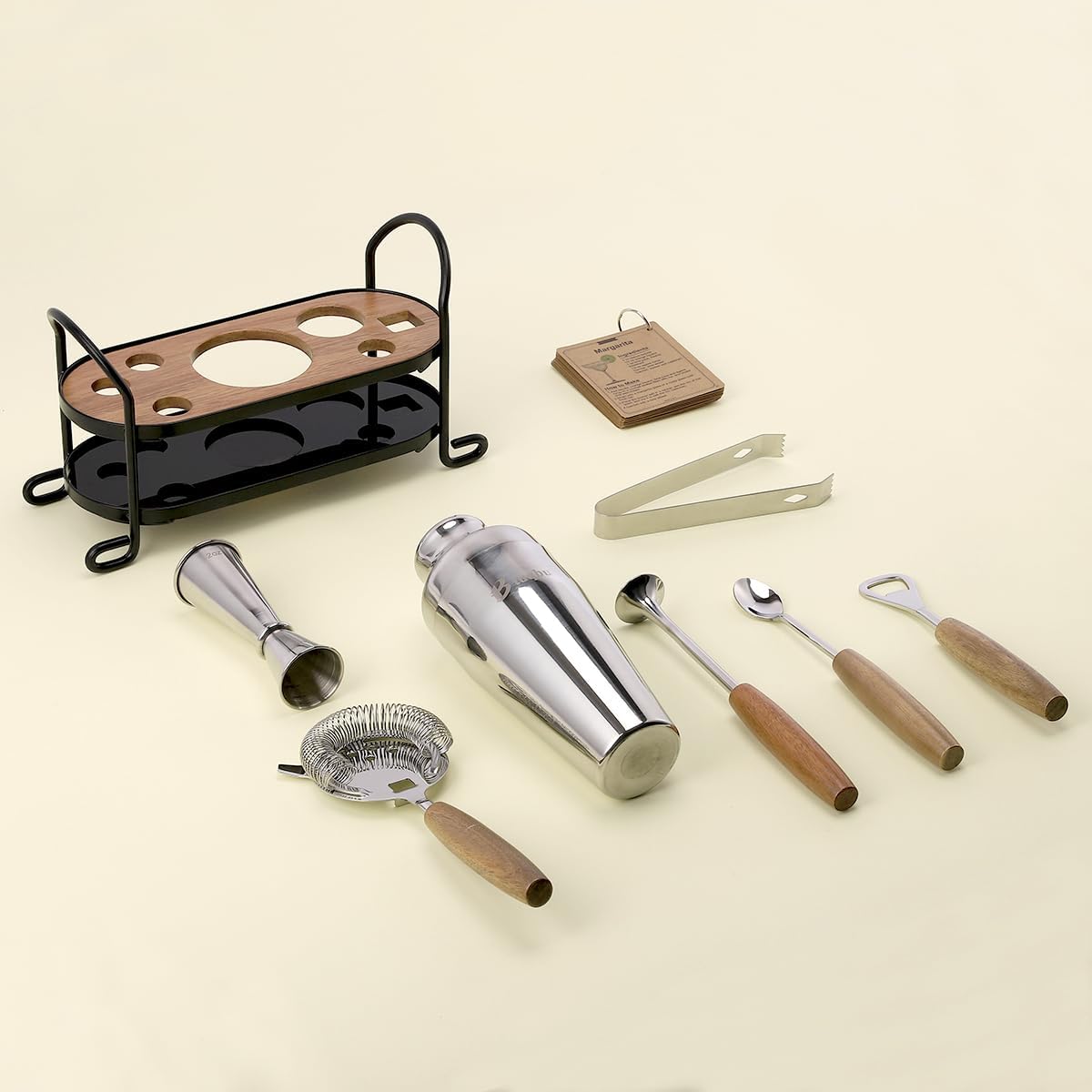 Cocktail Shaker Set with Stand, Mixology Bartender Kit for Drink Mixing | Mixology Set with 7 Bar Set Tools Cocktail Kit