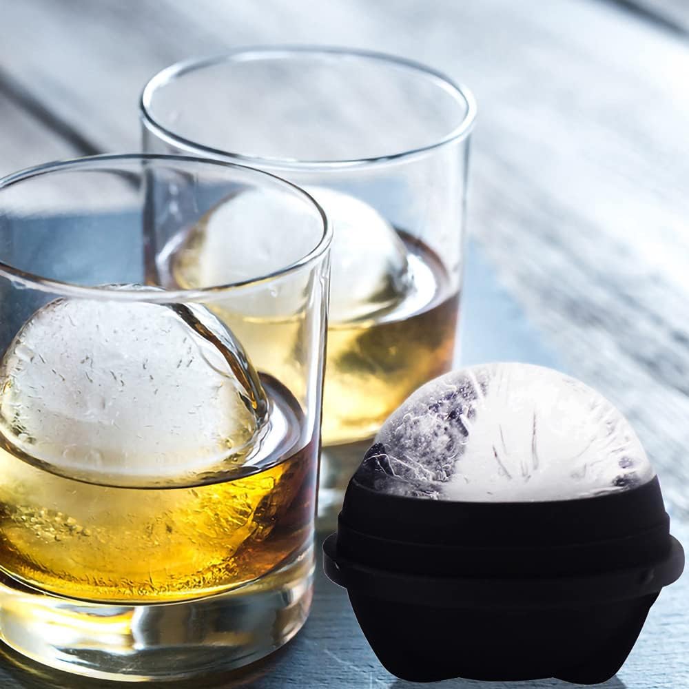 Sphere Ice Molds - 6 Pack - Silicone Ice Ball Molds with Built-in Funnel - Round Ice Cube Molds - Make 2.5 Inch Big Ice Sphere for Whiskey & Cocktails,Food Grade and BPA Free, Black