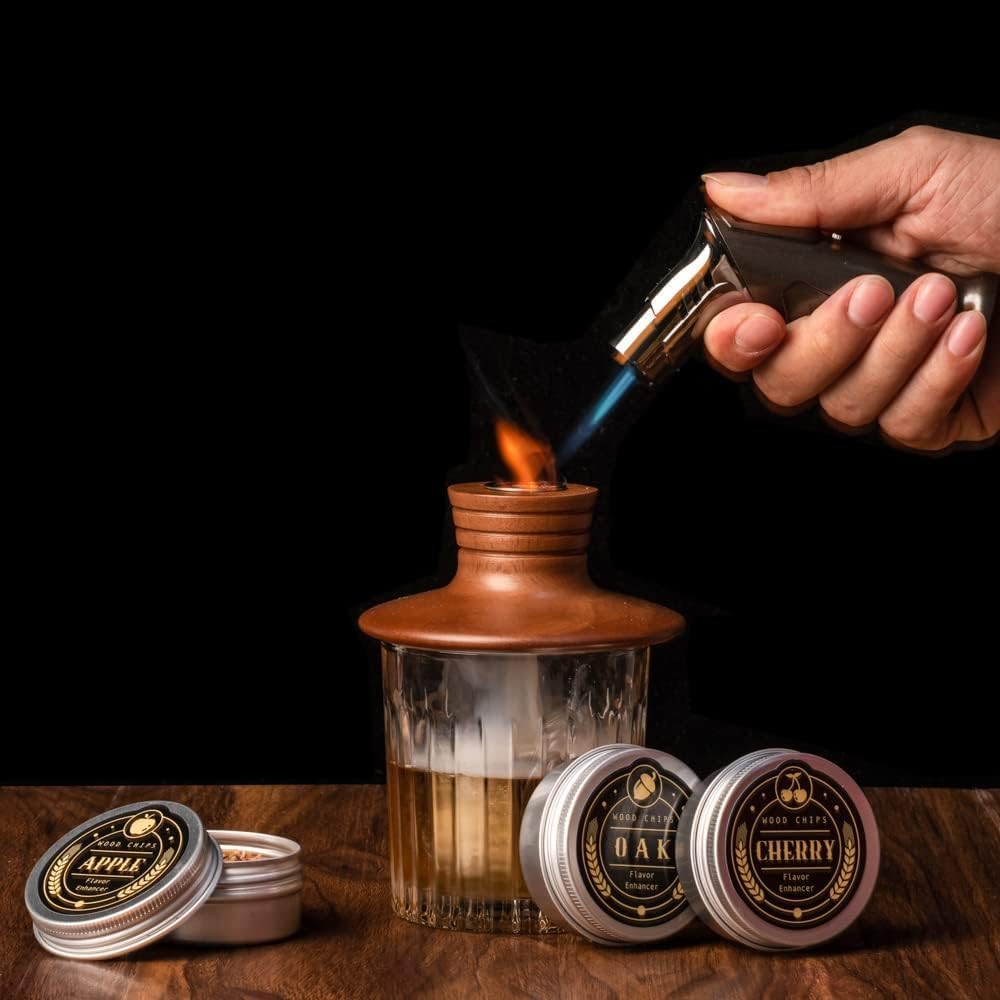 ComboJoy Whiskey Smoker Kit with Torch - 12 Flavors Wood Chips - Cocktail Smoker Infuser Kit, Old Fashioned Drink Smoker Kit, Birthday Bourbon Whiskey Gifts for Men,Dad(NO Butane)