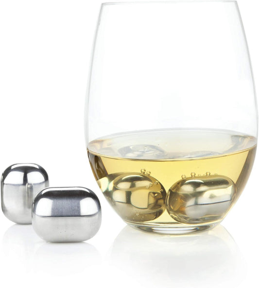 Viski 4358 Glacier Rocks Stainless Steel Ice Cubes Reusable Ice Cubes for Drinks, Whiskey, Bourbon, Scotch, Metal Ice Cubes, Cocktail Accessories Set of 4 Silver - Globes
