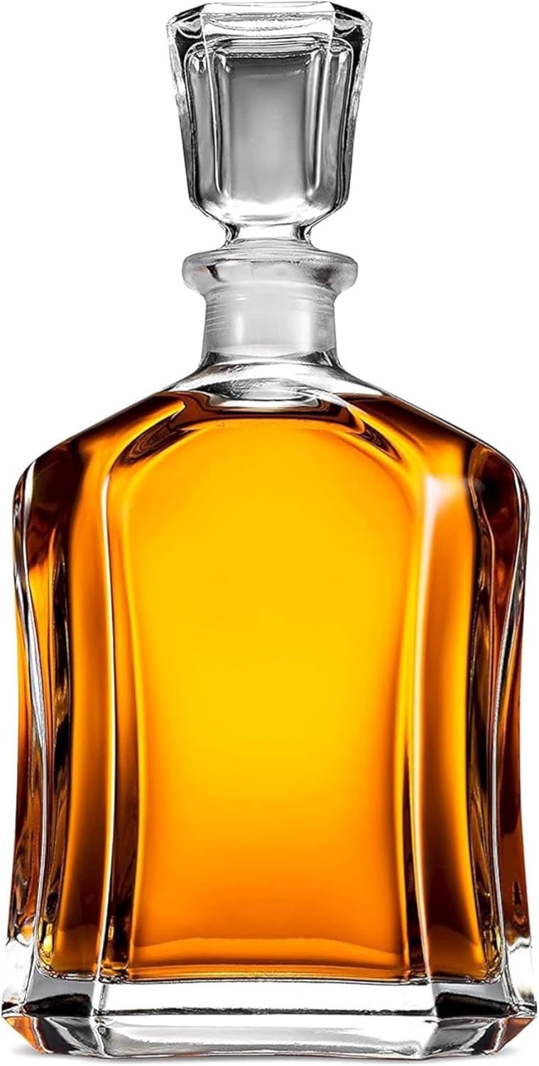 Bormioli Rocco Capitol Glass Decanter, Airtight Geometric Stopper, 23.75 oz Whiskey Decanter for Wine, Bourbon, Brandy, Liquor, Juice, Made in Italy.