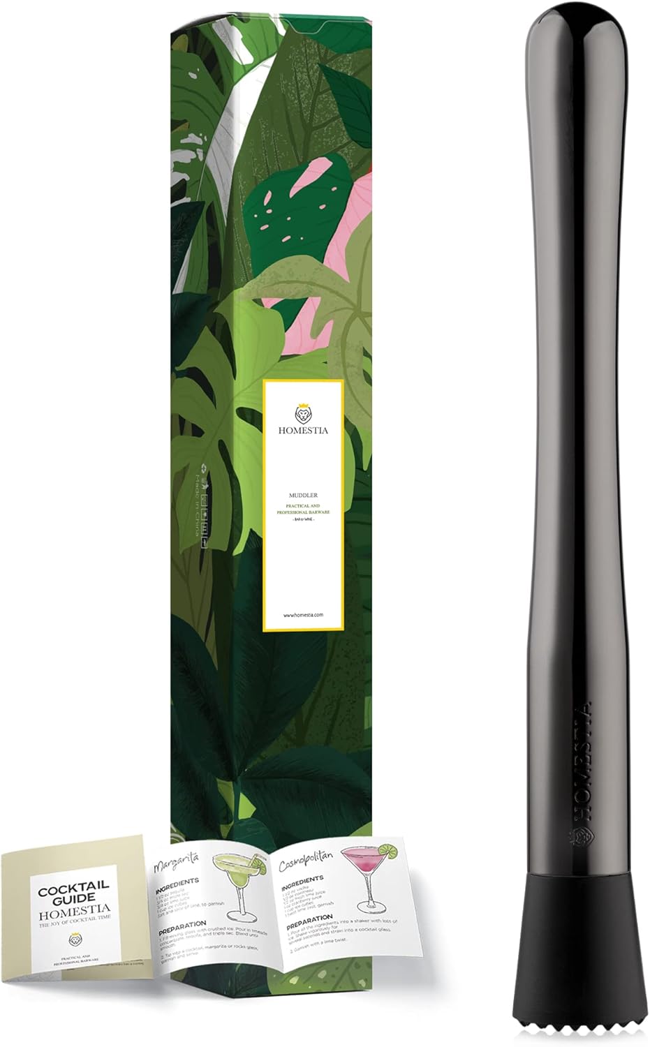 Homestia 10 Inch Muddler for Cocktails, Cocktail Muddler for Lemonade, Gold - A + Muddler Black