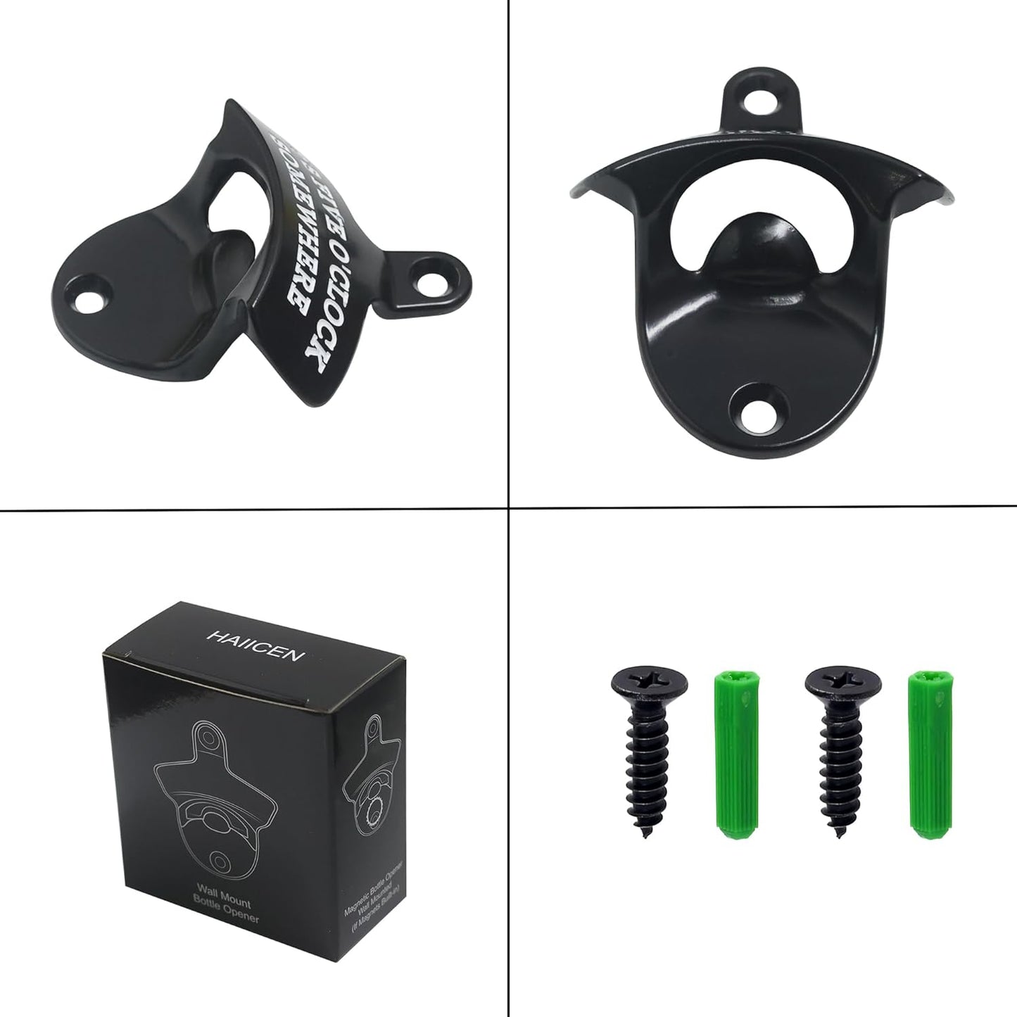 Rustproof Wall Mounted Bottle Opener Black with White, Stainless It's Five O'Clock Somewhere Beer Bottle Cap Opener Cooler Mounted for Party Kitchen