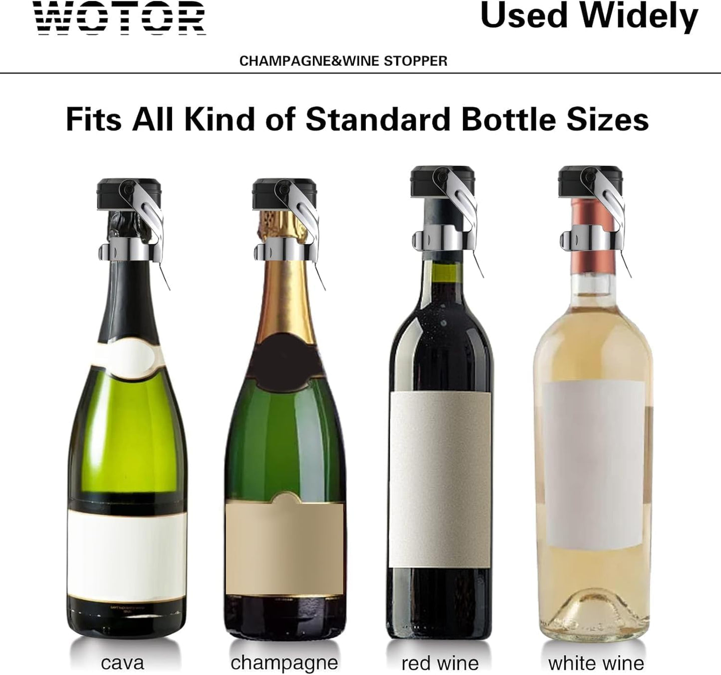 WOTOR Champagne&Wine Bottle Stoppers Stainless Steel with Food Grade Silicone, Leak Proof Keep Fresh Reusable Saver, Cork Suitable for Wine, Champagne, Cava, Prosecco and Sparkling (6 Pack Silver）