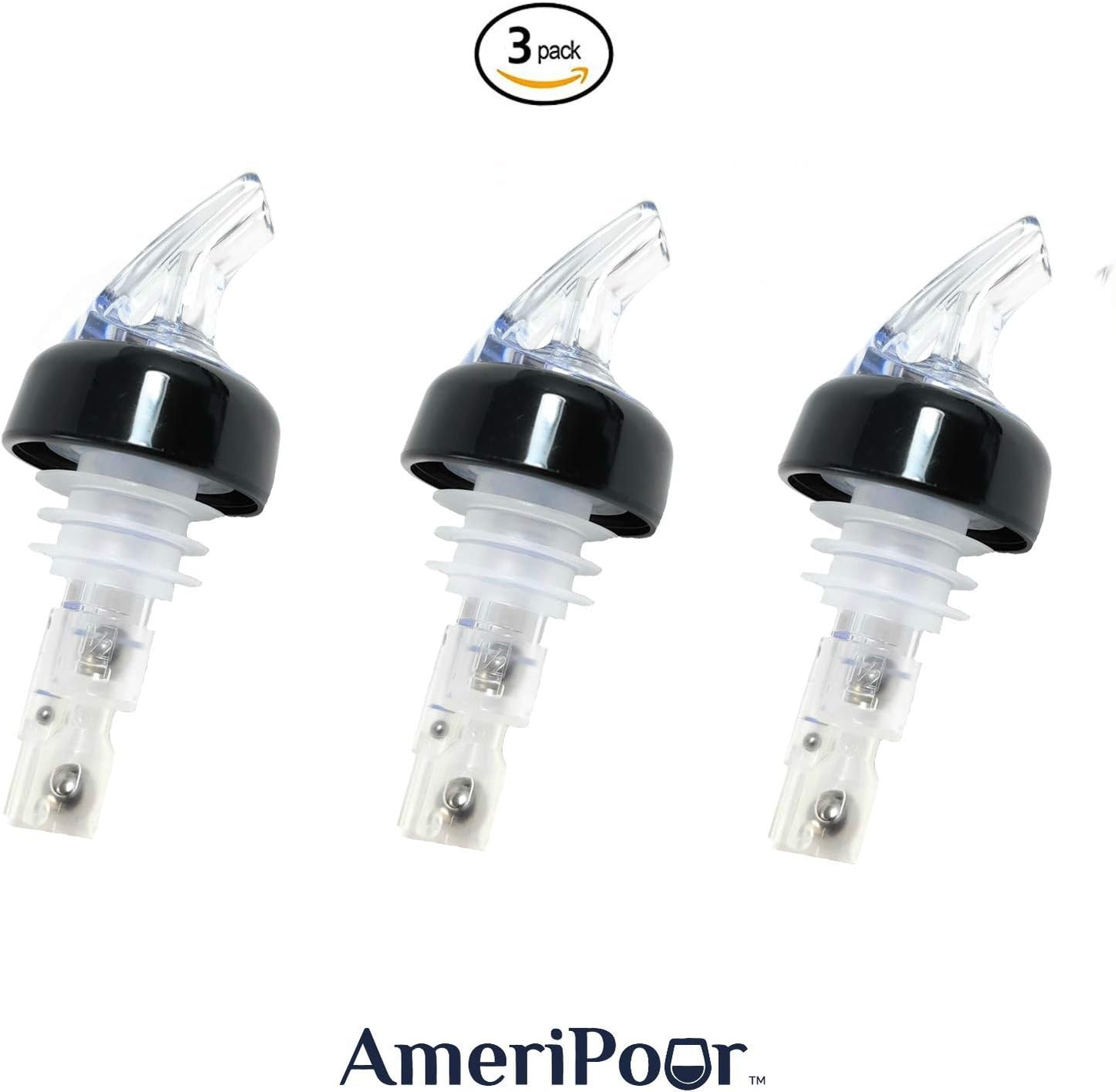 Measured Liquor Pourers - Large Cork For Oversized Bottles - Made 100% In The USA. Bar Spouts That Don't Leak - No Cracks, Just A Perfect Cocktail Pour Everytime. (Clear, 2oz (60ml) - 3 Pack)