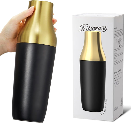 Kitessensu Hybrid Cocktail Shaker | Vacuum Insulated Stainless Steel Martini Shaker with Double Wall Martini Cup | Integrated Measuring System | Tumbler Lid & Cocktail Recipes Included | Crown - Crown