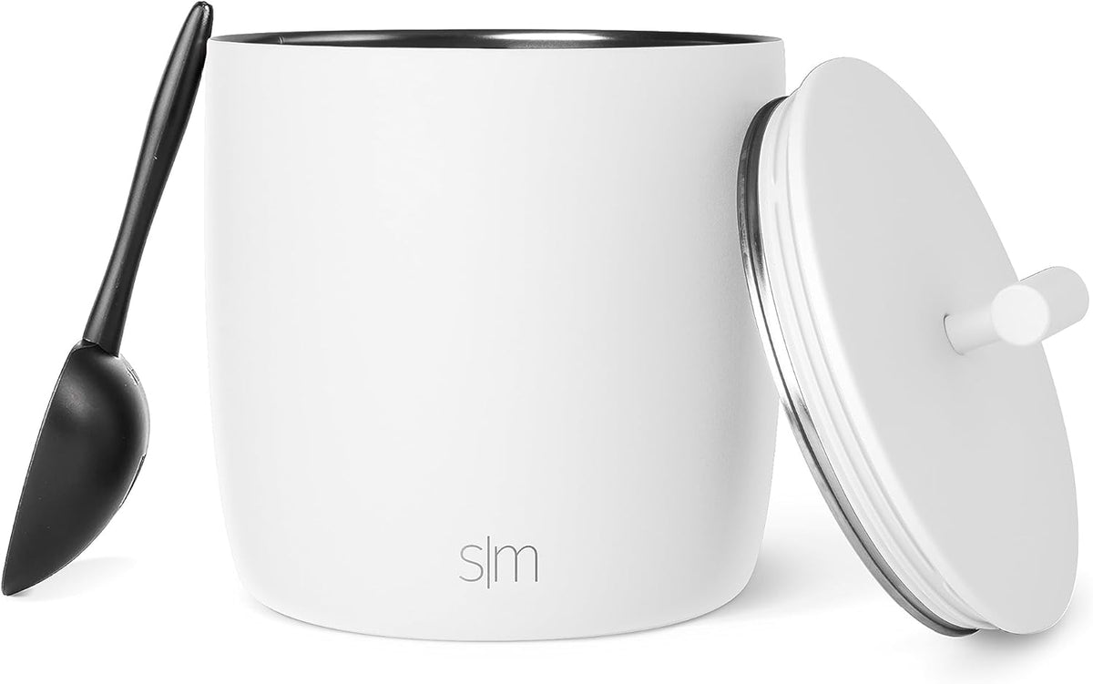 Simple Modern Vacuum Insulated Ice Bucket with Lid and Scoop | for Cocktail, Champagne, Wine, Beer, & Hosting | Stainless Steel 100oz Capacity for Large Parties | Rocks Collection | Almond Birch - -Winter White