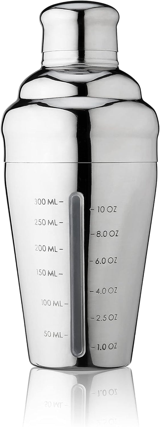 True Vista Stainless Steel Cocktail Shaker with Measurements for Cold Brew Cocktails, Whiskey Sour, Espresso Martini Shaker, Home Bar Essentials, Bar Cart Accessories, Bartender Gifts, 14oz, Set of 1 - Silver