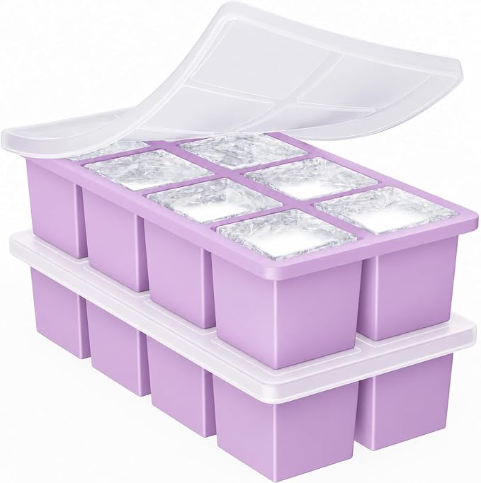 Large Ice Cube Trays for Whiskey: GGOW Big Silicone Ice Cube Trays 2Inch - Huge Square Ice Cubed Tray for Whisky and Cocktail - Purple