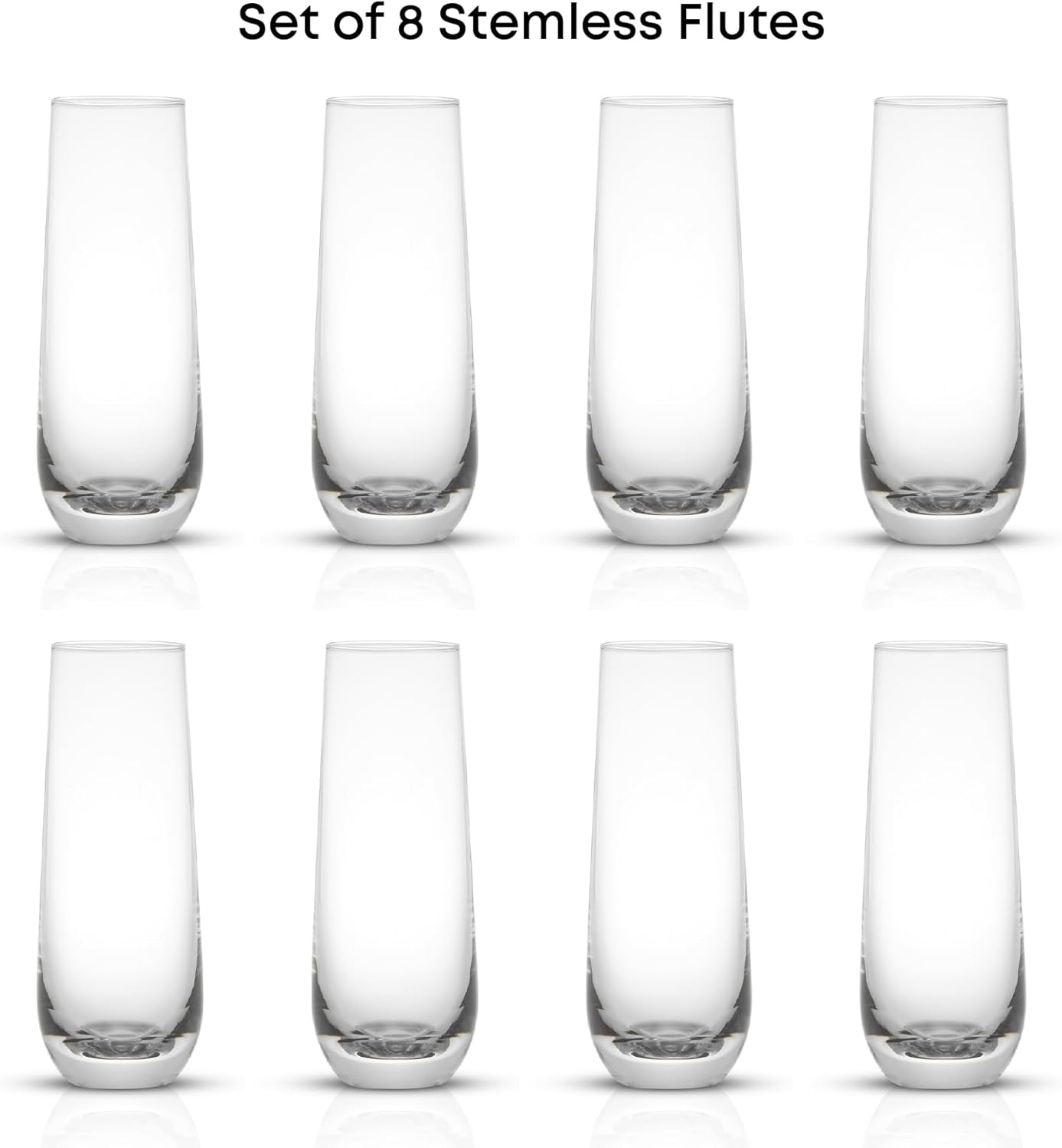 JoyJolt Milo Stemless Champagne Flutes Set of 8 Crystal Glasses. 9.5oz Prosecco Wine Flute, Mimosa Glasses, Cocktail Glass Set, Water Highball Glass, Bar Glassware