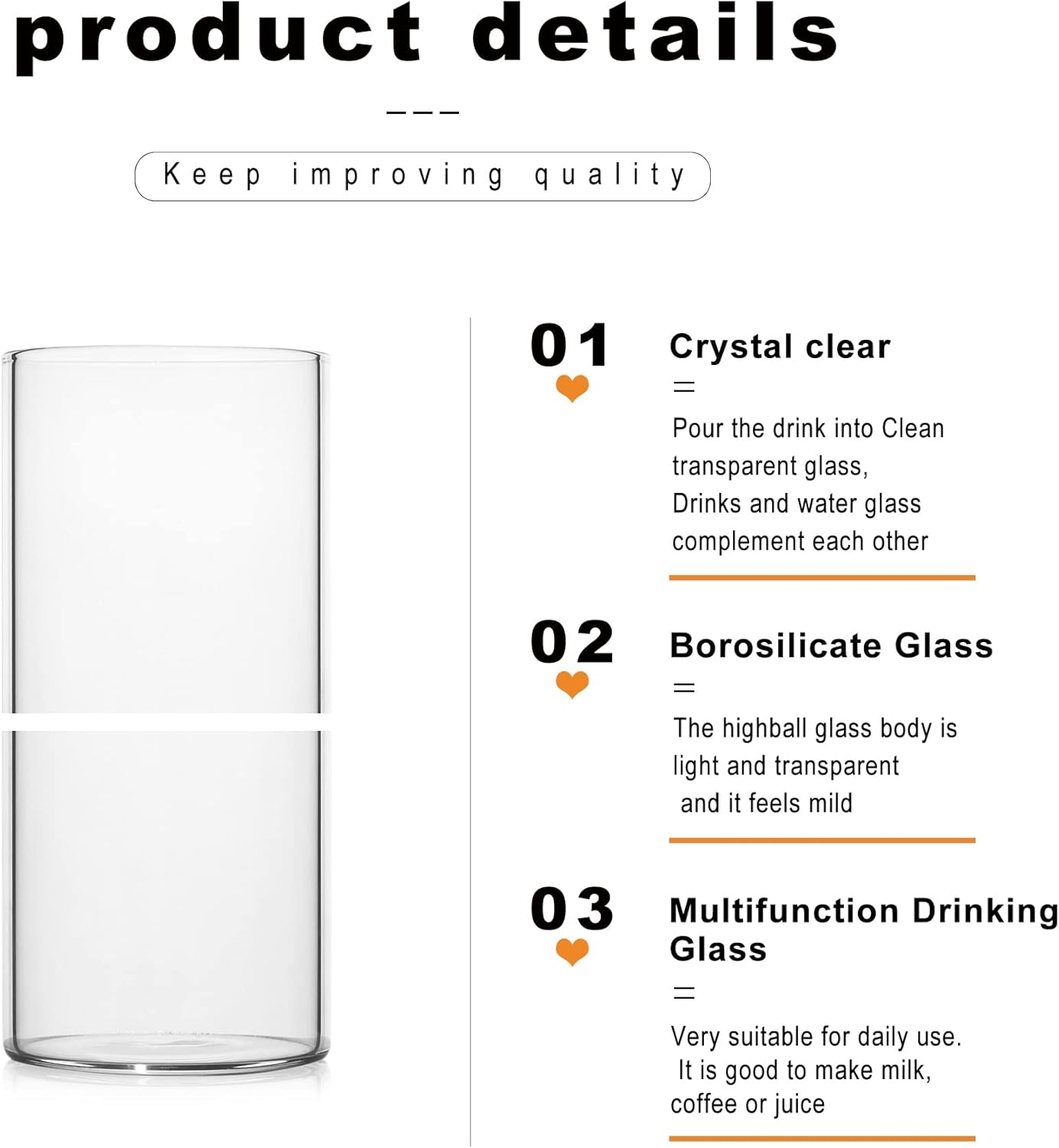 LUXU Drinking Glasses 13 oz, Thin Highball Glasses Set of 4,Elegant Bar Glassware For Water, Juice, Beer, Drinks, and Cocktails and Mixed Drinks,Lead-Free Pint Glasses,Glass Drink Tumblers