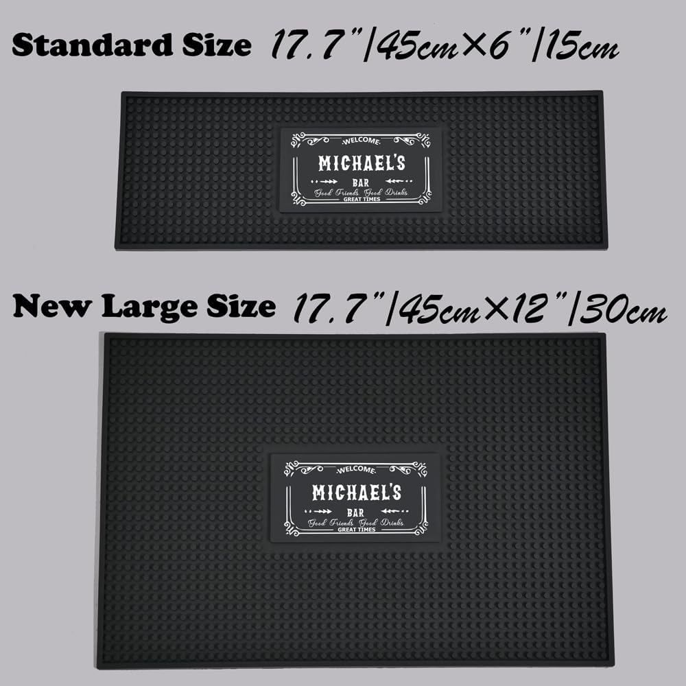 Personalised Bar Mat, Non-slip PVC Rubber Bar Mat, Custom Bar Name, Spill Mat for Countertop Home Bar Coffee Bar, Gifts for Bartender Drinking Lover Cocktail Lover Lover Newlywed, Beer Mat Decor