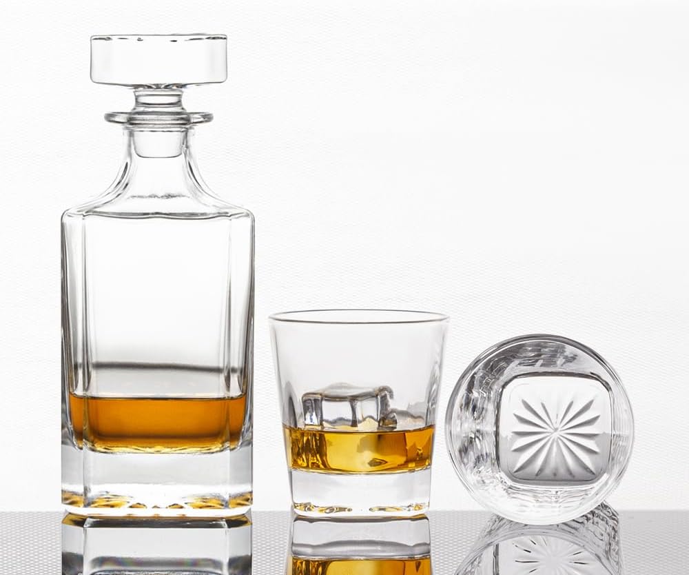 Square 25Oz Whiskey Liquor Decanter Set With 2 Glasses in Box,Decanter Set for Scotch Liquor,Whiskey Wine Decanter Suit for Men and Women Father Coworkers Lovers