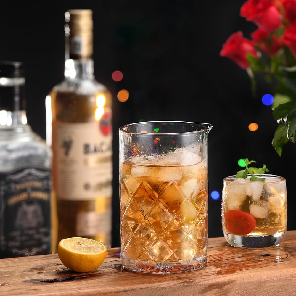Etens 24oz Crystal Cocktail Mixing Glass | Old Fashioned Mixing Glass Bartender Bar Tool | Heavy Duty 700ml Glass Cocktail Pitcher & Mixing Beaker for Whiskey Drinks, Bar Accessories