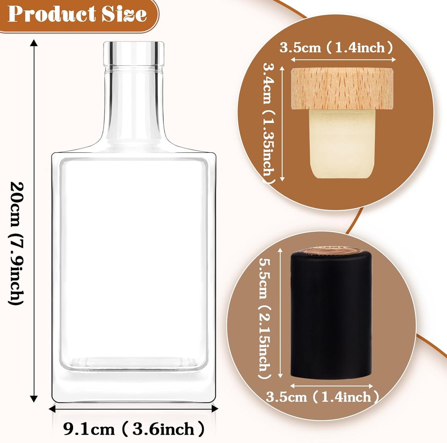 2Pack 25 oz Glass Bottles with Lid 750 ml Clear Empty Bottles with Cork Square Glass Bottle with Cap for Liquor Vodka Brandy Whiskey Beer Water Soda