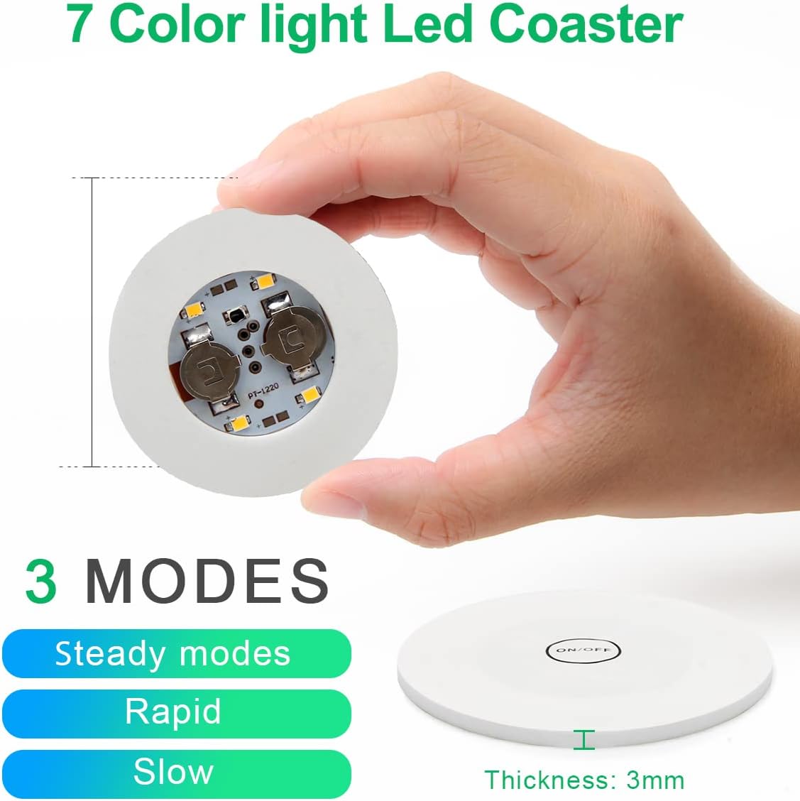 AHIIER 12 Pcs RGB Led Coasters - Multicolor Led Bar Coaster with 7 Colors, Bottle Lights and Sticker Lights for Party, Wedding, Bar