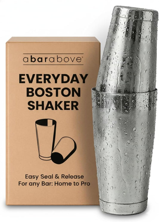 A Bar Above Professional Boston Shakers Set 18 oz Weighted Stainless Steel Cocktail Shaker Set for Bartenders, Premium 304 Steel Bar Shaker, Essential Bartending Tools for Mixing Drinks