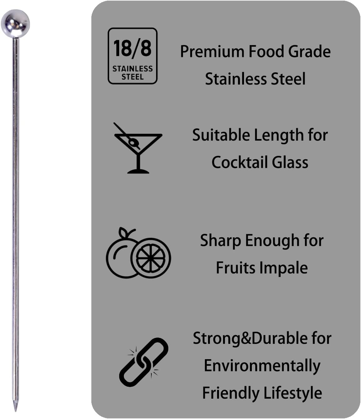 Lexenic Metal Cocktail Picks 12Pack+Holder Kit,Premium 304 Stainless Steel Reusable Appetizer Skewers Set for Sandwiches, BBQ Snacks, Cocktails. (4.3 inch)