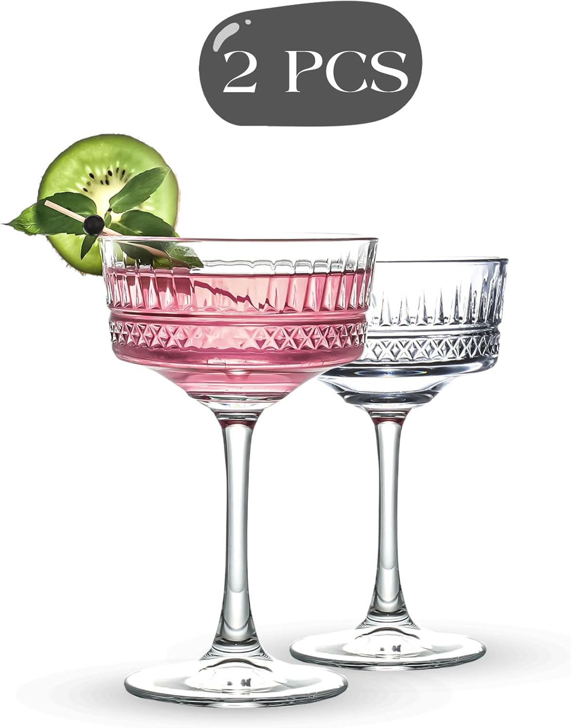 Vintage Coupe Glasses Set of 4, Champagne, Cocktail, Martini, Wine Glasses, Long Stem Glassware, (8.8oz/260ml) (2 Pack)