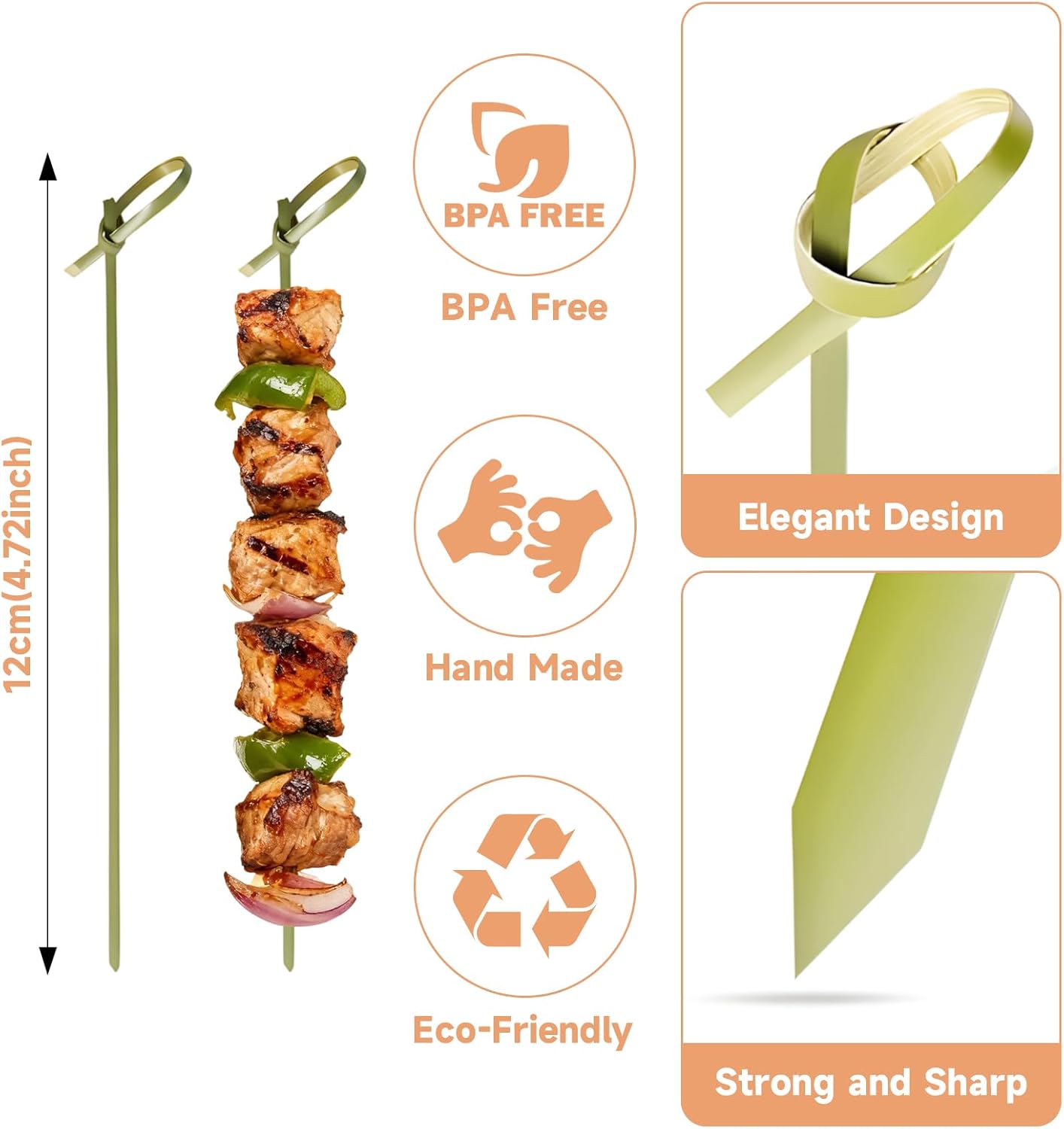 500Pcs Bamboo Cocktail Picks for Appetizers, 4.7 Inch Fancy Toothpicks for Appetizers, Decorative Bamboo Knot Skewers Cocktail Toothpicks for Drinks Food Fruit, Charcuterie Toothpicks