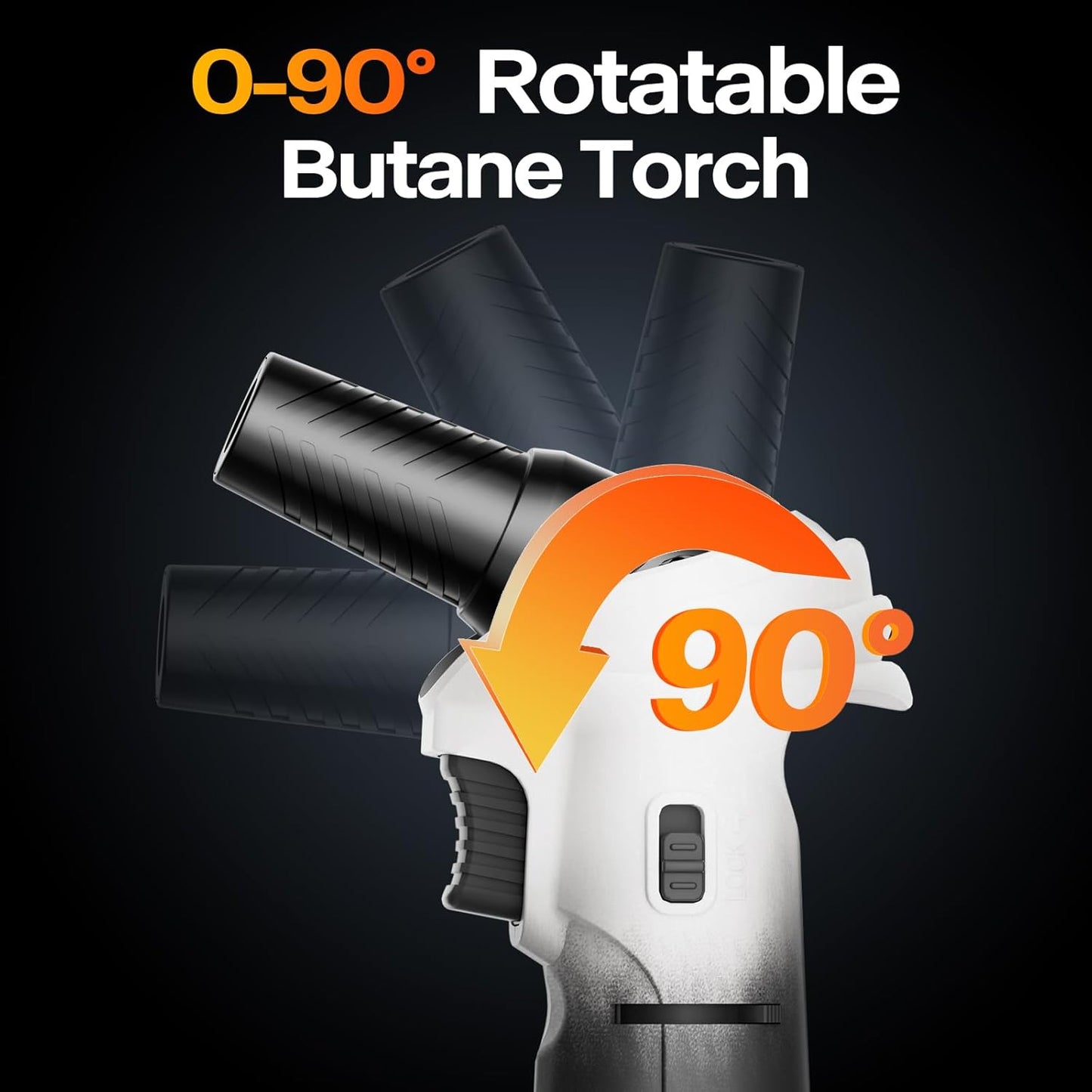 Butane Torch Lighter, 0-90°Rotating Angle Butane Lighter, Refillable Kitchen Torch with Safety Lock, Adjustable Flame for Soldering (White and Black)