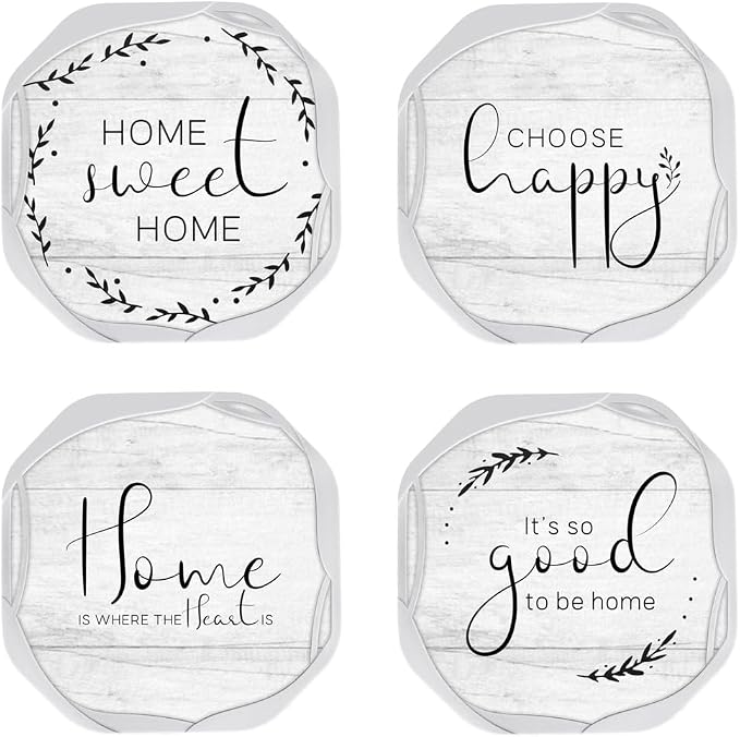 UMIRRO Absorbent Felt & Silicone Coasters Set of 6 with Holder, Blue Coast - 30. Sweet Home, White