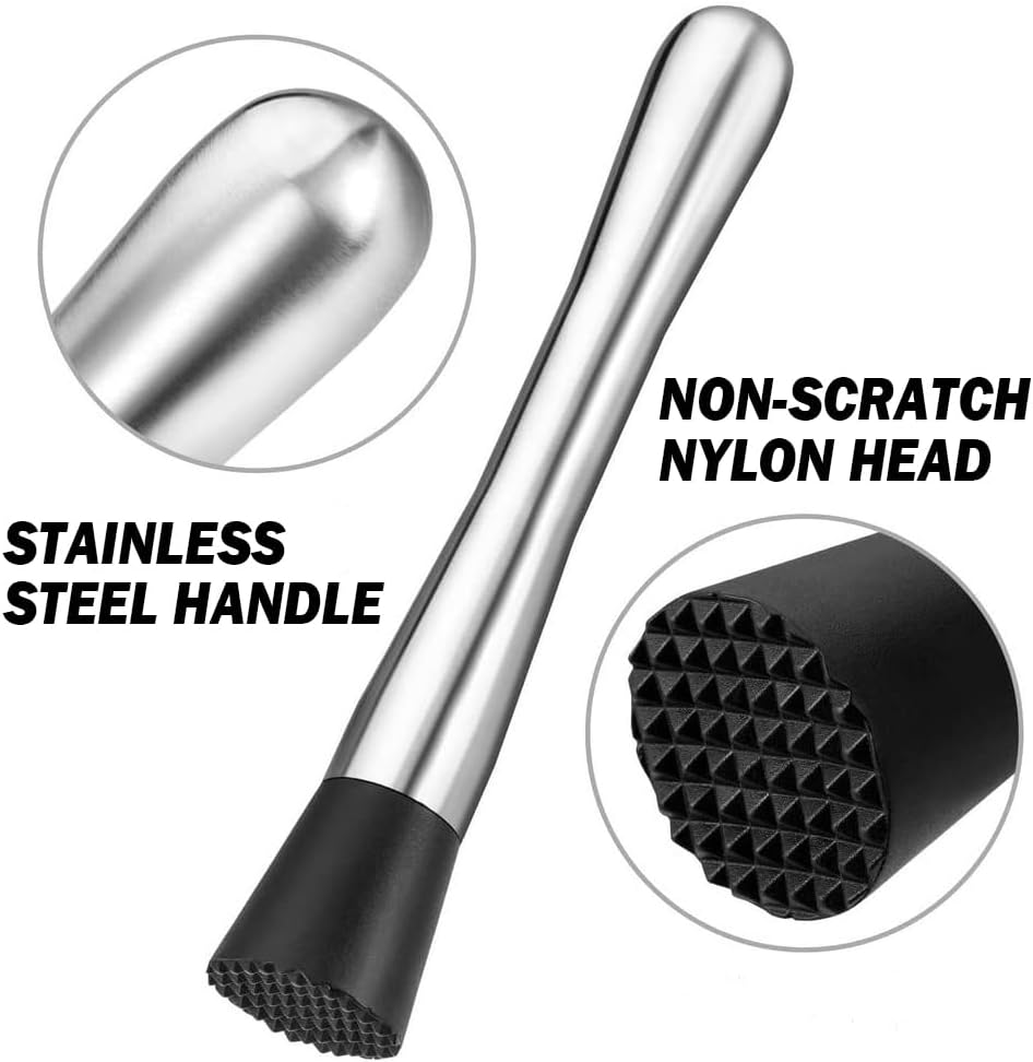 10 Inch Stainless Steel Muddler for Cocktails, Long Handle Durable Material, Bar Tool for Making Mojito and Fruit Drinks