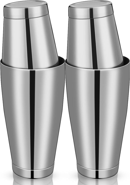 Lallisa 4 Pieces Cocktail Shakers Professional Bar Boston Shaker Set Stainless Steel Martini Shaker Drink Mixer Basic Tools Weighted Shake Metal Can for Bartenders, 18 Oz, 28 oz (Silver)