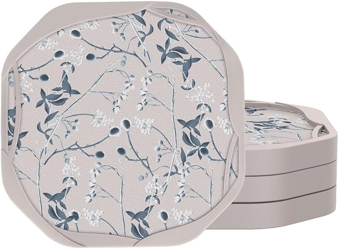 UMIRRO Absorbent Felt & Silicone Coasters Set of 6 with Holder, Blue Coast - 25. Coffee Tree