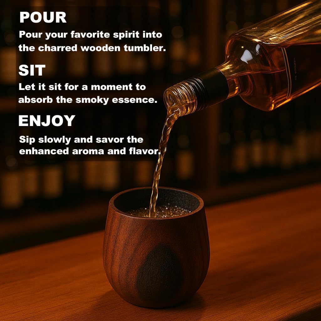 2 Pack Charred Wooden Whiskey Glasses – Bourbon Tumblers for Men with Burnt Interior – Old Fashioned Cocktail Cups – Gifts for Men, Husband, Dad, Boy Friend, Brother, or Whiskey Lovers