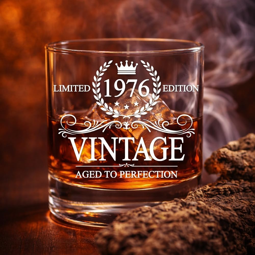 GLAKEUN 50th Birthday Decorations for Men - Men 1976 Birthdays Gift Ideas - Gifts for Men Turning 50-50th Bday Present Idea From Her, Wife - Birthday Gifts for Him 1976 - Vintage 1976s Rock Glass