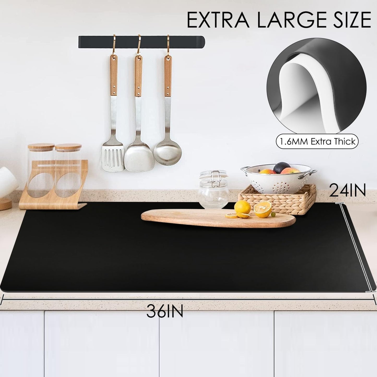 Extra Large Silicone Mat for Kitchen Counter 36" x 24" Silicone Table Mat for Resin Workbench Mat Heat Resistant Mat Coffee Bar Mat, Black