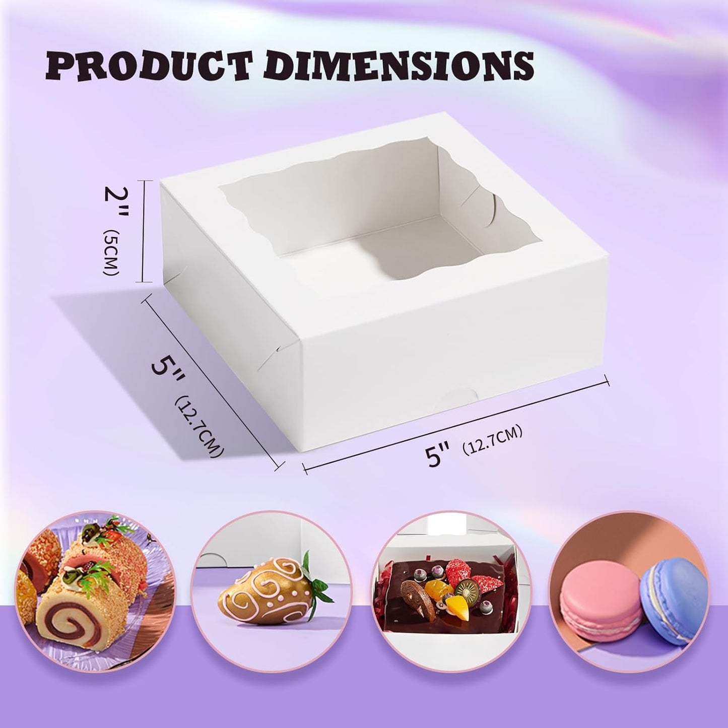 RomanticBaking 101PCS 5x5x2 Inch Cookies Boxes with Clear Window for Bakery, Strawberries, Chocolate Bomb, Cakesickle, Mini Cake, Cinnamon Roll