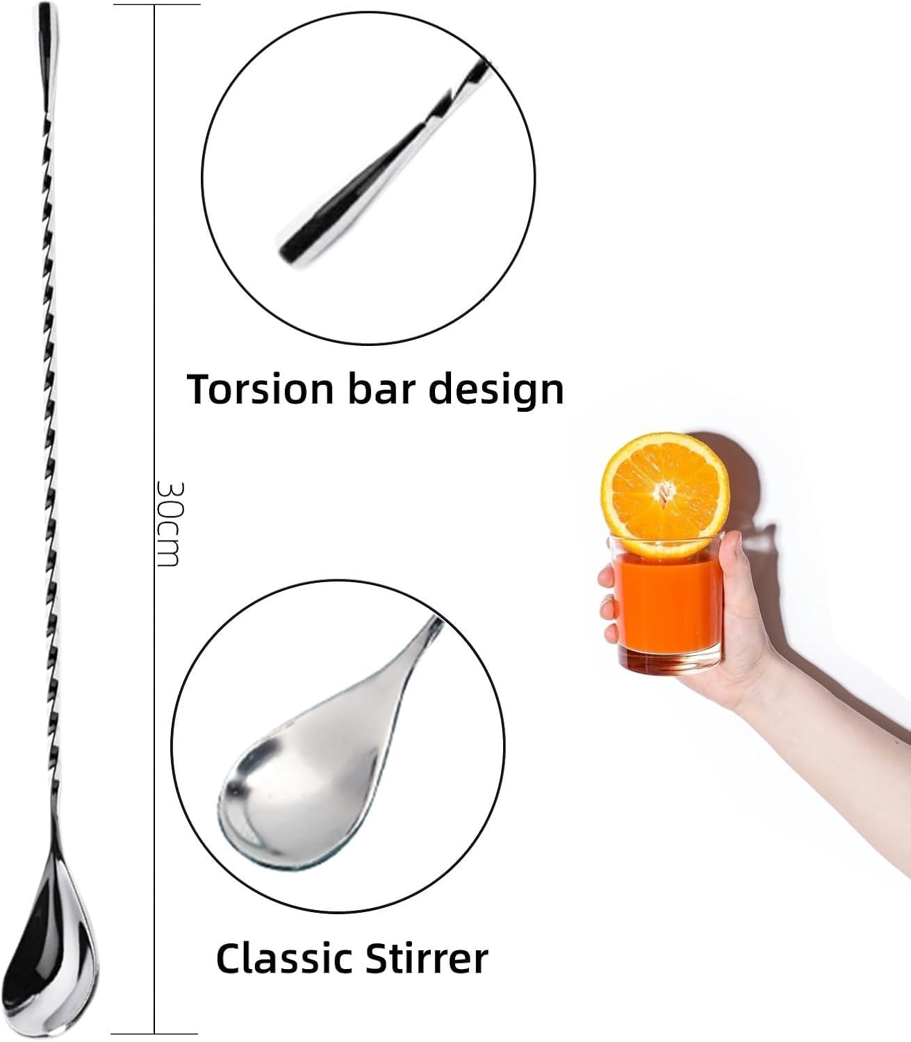 8'' & 12" Stainless Steel Cocktail Muddler & Long Handle Mixing Spoon Set - Professional Bar Tools for Mojitos, Fruit Drinks & Craft Cocktails | Heavy-Duty Stirring & Muddler Kit