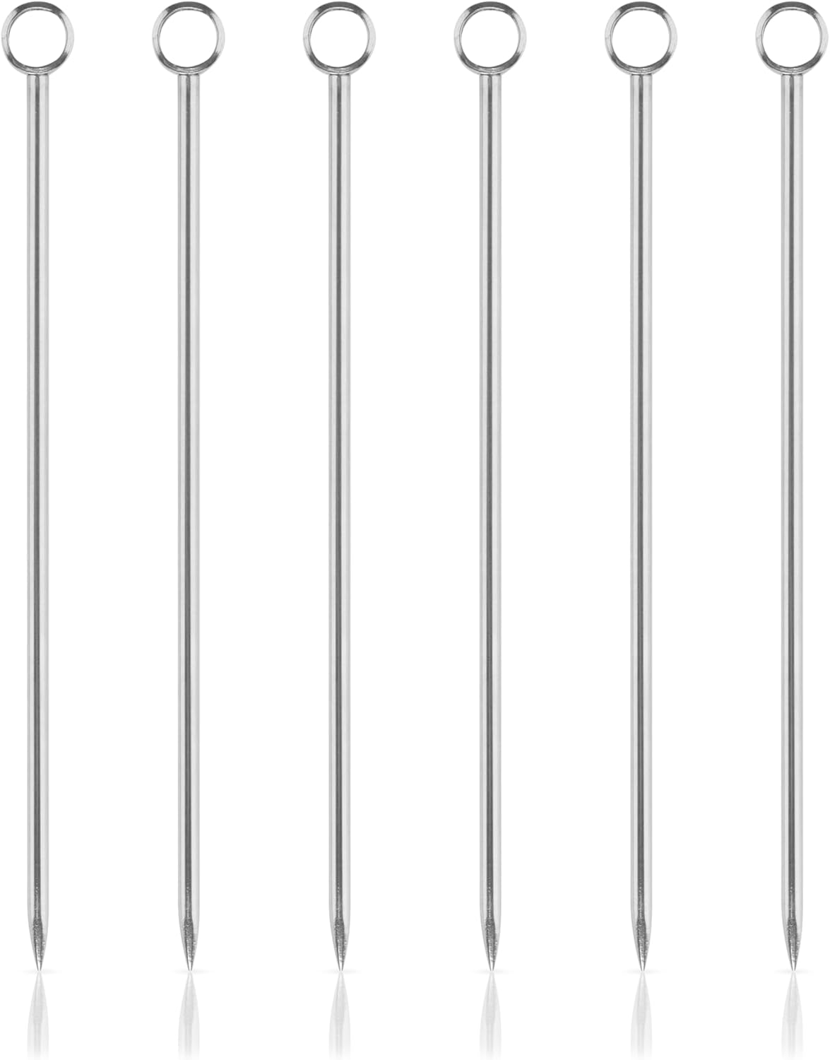 Viski Stainless Steel Cocktail Picks for Martini Olives and Cherries, Set of 6 Ring Top Metal Toothpicks for Drinks, Reusable Appetizer Skewers for Fruit and Cheese, Home Bar Accessories, 4.25”