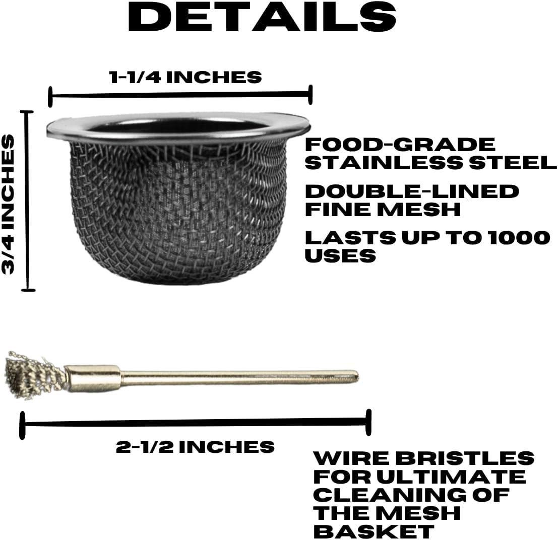 Cocktail Smoker Replacement Mesh Basket & Stainless Steel Wire Brush for Cleaning by Smokeshow (5-Pack)