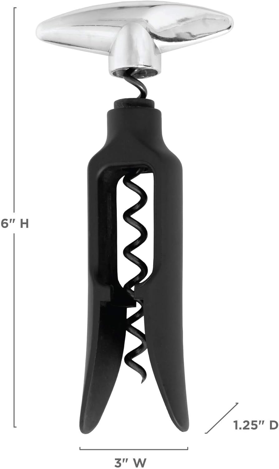 True Self Pulling Corkscrew Wine Opener, Durable Plastic with Easy Turn Chrome Handle, Wine Bottle Opener for Bartenders, Home Bar Tools, Bar Cart Accessories, Kitchen Essentials, Set of 1, Black