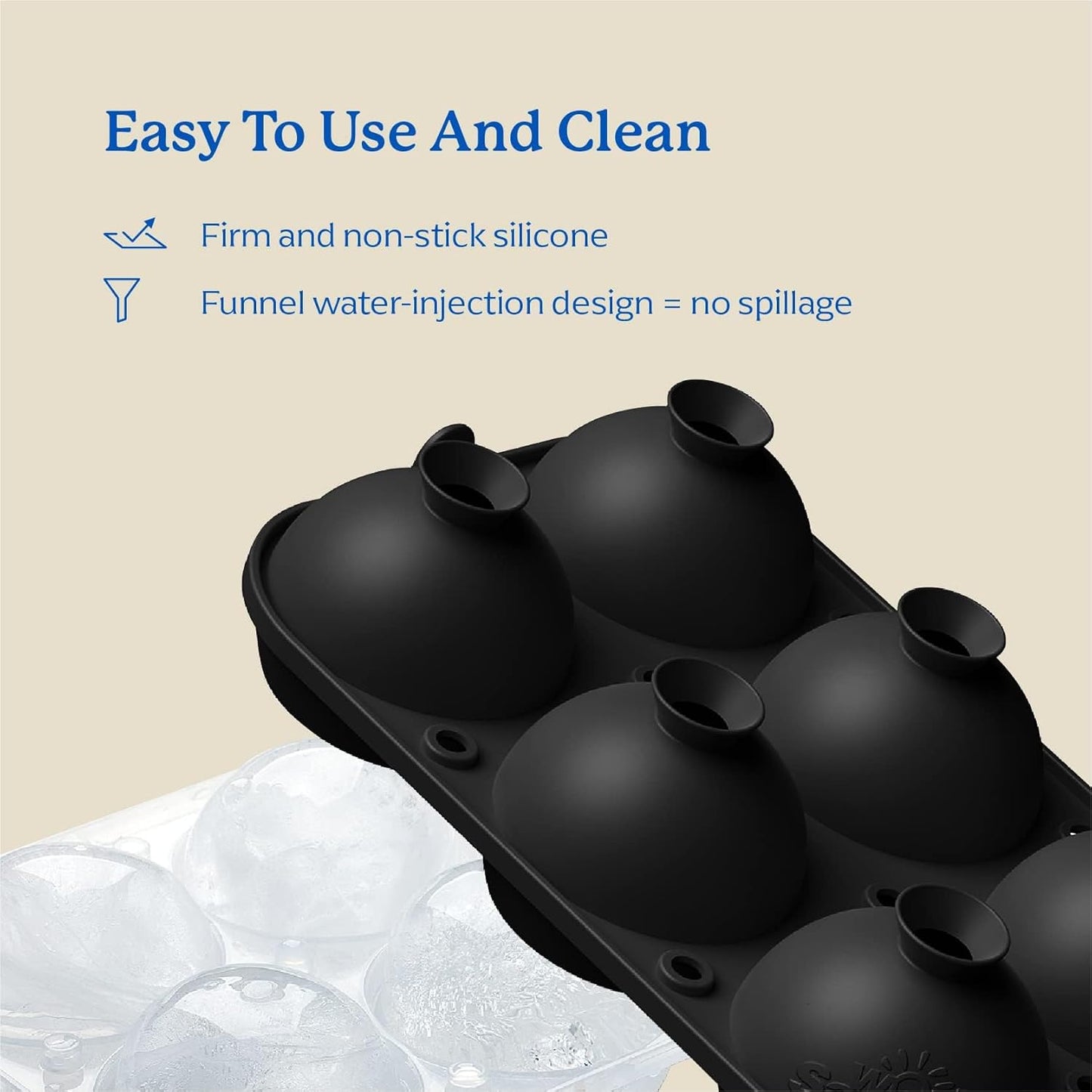 Samuelworld Large Ice Ball Maker with Lid, 12 x 2.5 Inch Ice Balls - Food Grade, Easy To Fill Round Silicone Ice Tray, Perfect Spheres Craft Ice Maker for Whiskey, Cocktails, Gifting - Black