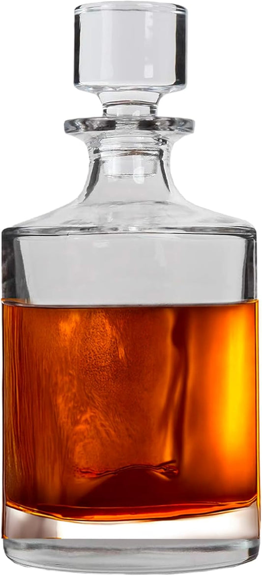 Lily's Home Glass Decanter with Stopper - 26 Oz Whiskey Decanter for Bourbon, Brandy & Scotch - Elegant Round Design, Lead-Free Crystal Glass - Gift for Men, Dad, Whiskey Lovers - 26 Ounces