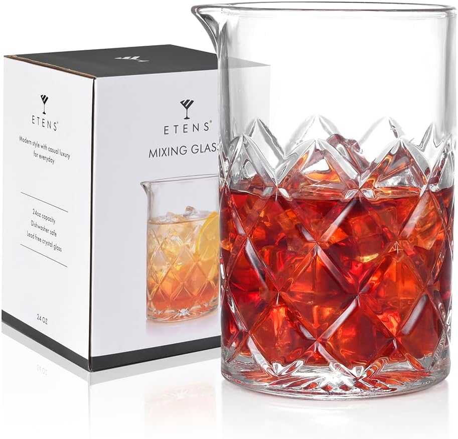 Etens 24oz Crystal Cocktail Mixing Glass | Old Fashioned Mixing Glass Bartender Bar Tool | Heavy Duty 700ml Glass Cocktail Pitcher & Mixing Beaker for Whiskey Drinks, Bar Accessories