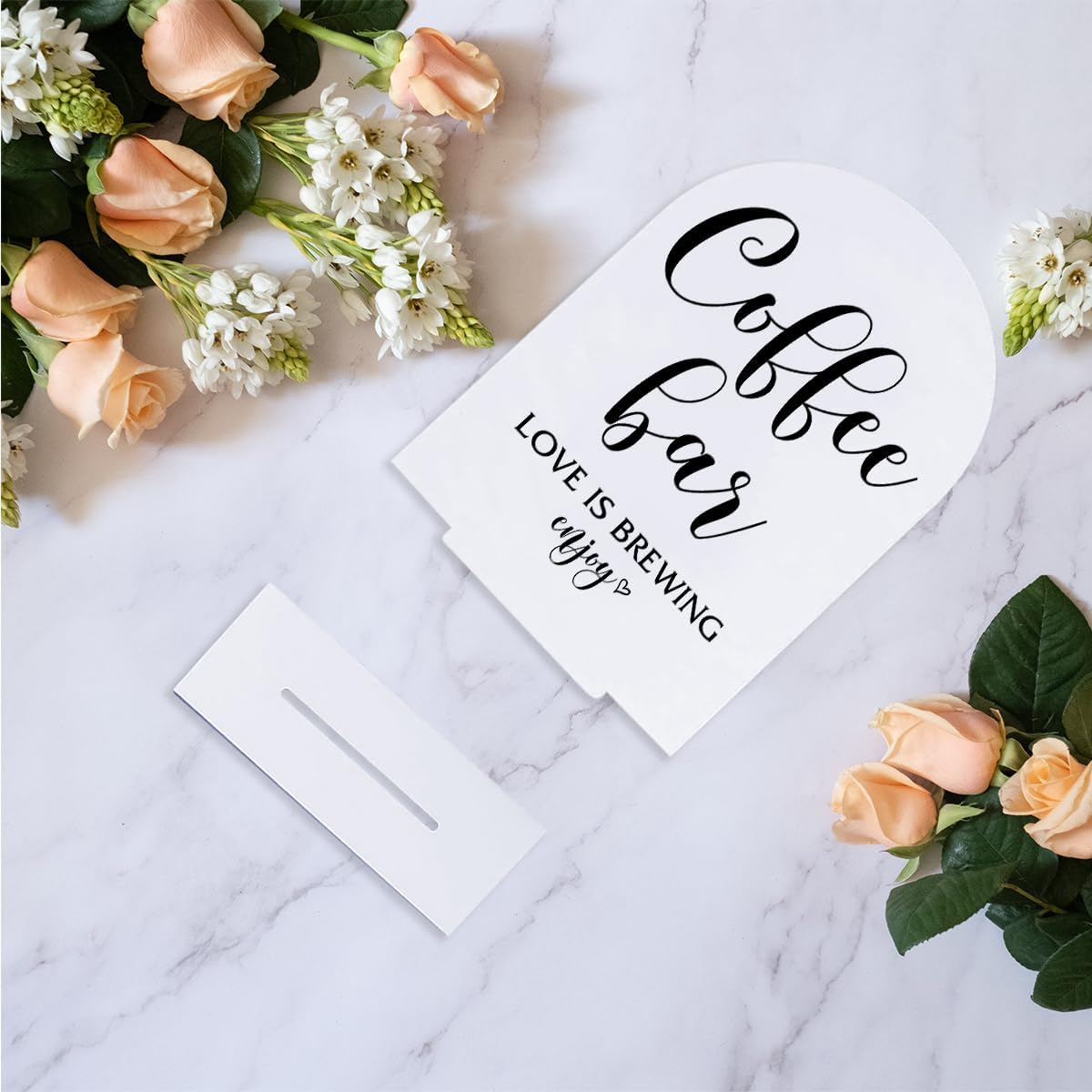 Coffee Bar Sign Love Is Brewing Decorations Modern Minimalist Style Coffee Signs for Hot Cocoa Station Wedding Engagement Bridal Shower Ceremony Reception Event Clear Table Acrylic Decor