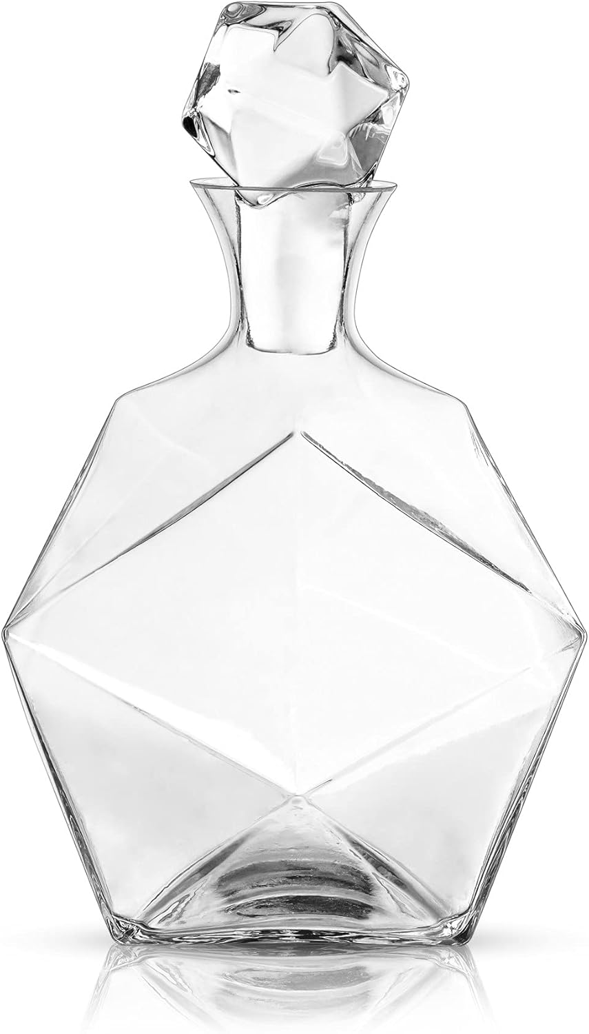 Viski Seneca Faceted Crystal Whiskey Decanter with Stopper, Elegant Liquor Decanter for Bourbon, Scotch, Spirits, Wedding Gifts, Man Cave Essentials, Home Bar Accessories, 40 oz (1.18 L)