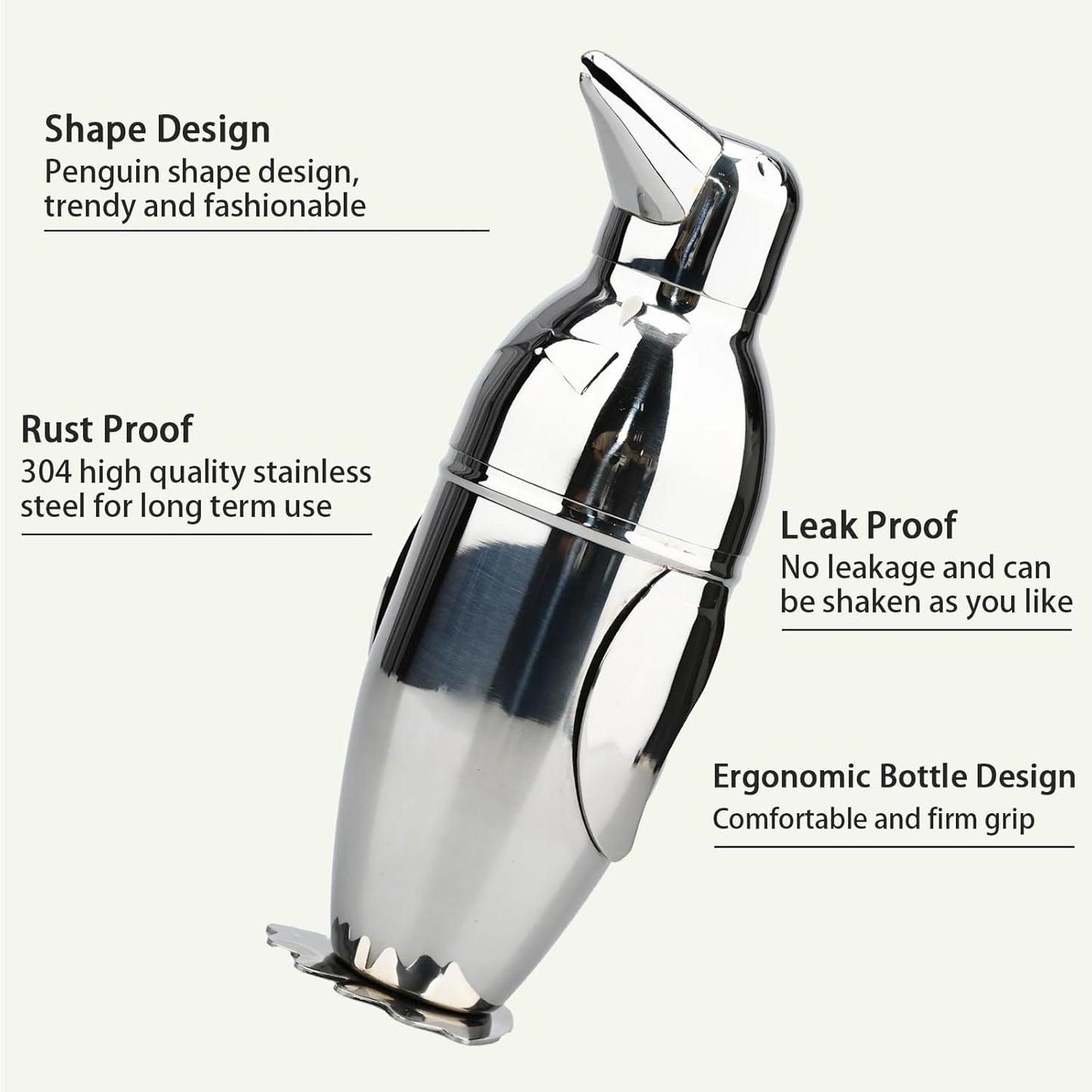 Penguin Cocktail Shaker with Strainer, Bar Essentials, Bartender Shaker and Strainer Set, Stainless Steel Shaker Bottle, 17 oz