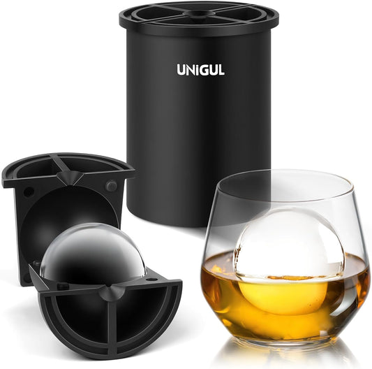 Clear Ice Cube Maker, 2.5" Stainless Steel Crystal Clear Ice Ball Maker, Non-BPA Premium Silicone Ice Cube Molds for Whiskey & Cocktails, Easy-Release Sphere Ice Maker, Bourbon Gifts for Men (1 PACK)