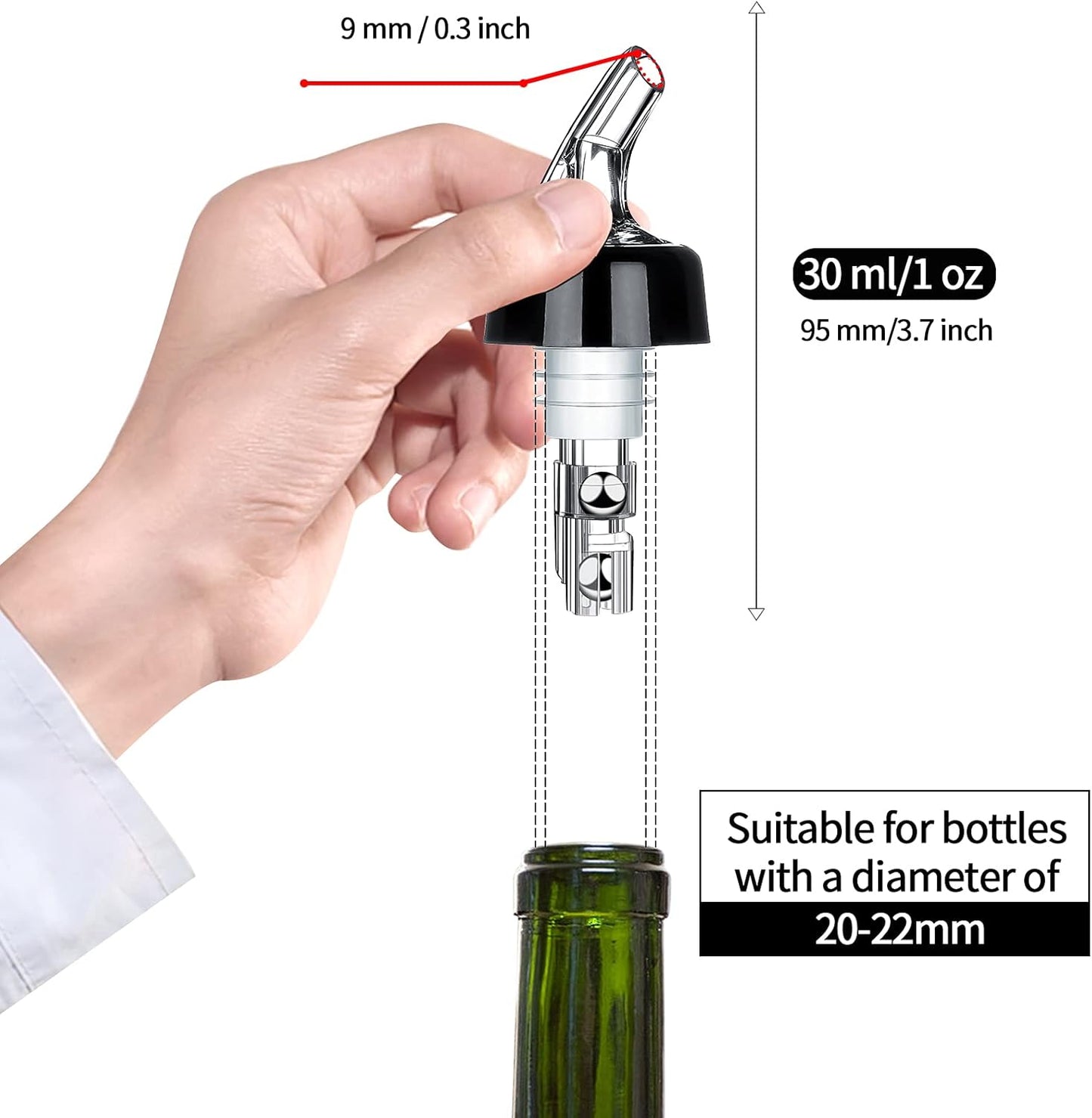Liquor Bottle Pourers Set of 6 Wine Pourers 1oz Measured Liquor Pourers liquor Dispenser Bartender Pourer for Alcohol Tequila Cocktail Whiskey Home bar