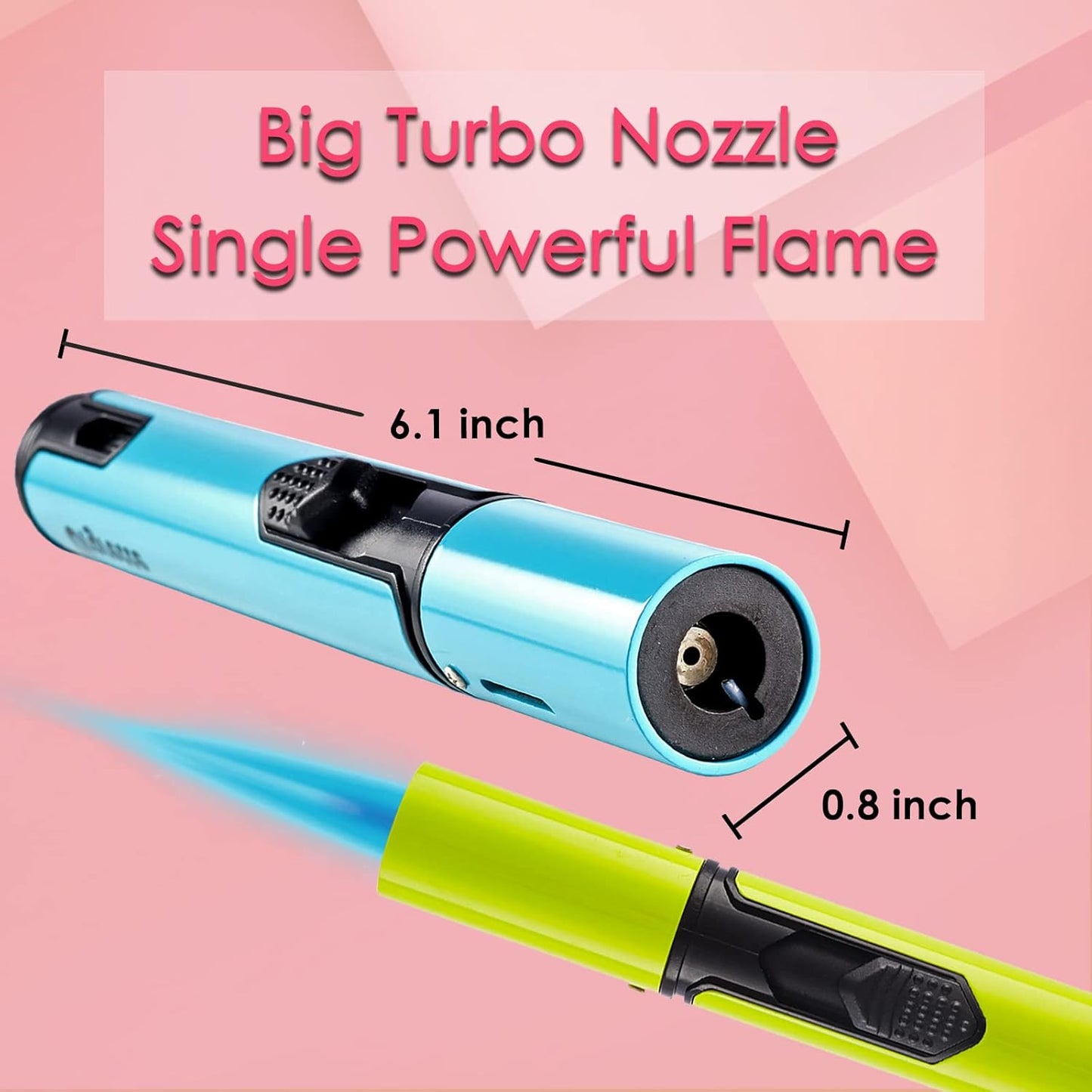 Urgrette Spring Colors 2 Pack Butane Torch Lighter, 6-inch Jet Flame Butane Lighters Refillable Pen Lighter for Grill BBQ Camping (Gas Not Included) Aqua Blue & Lime Green