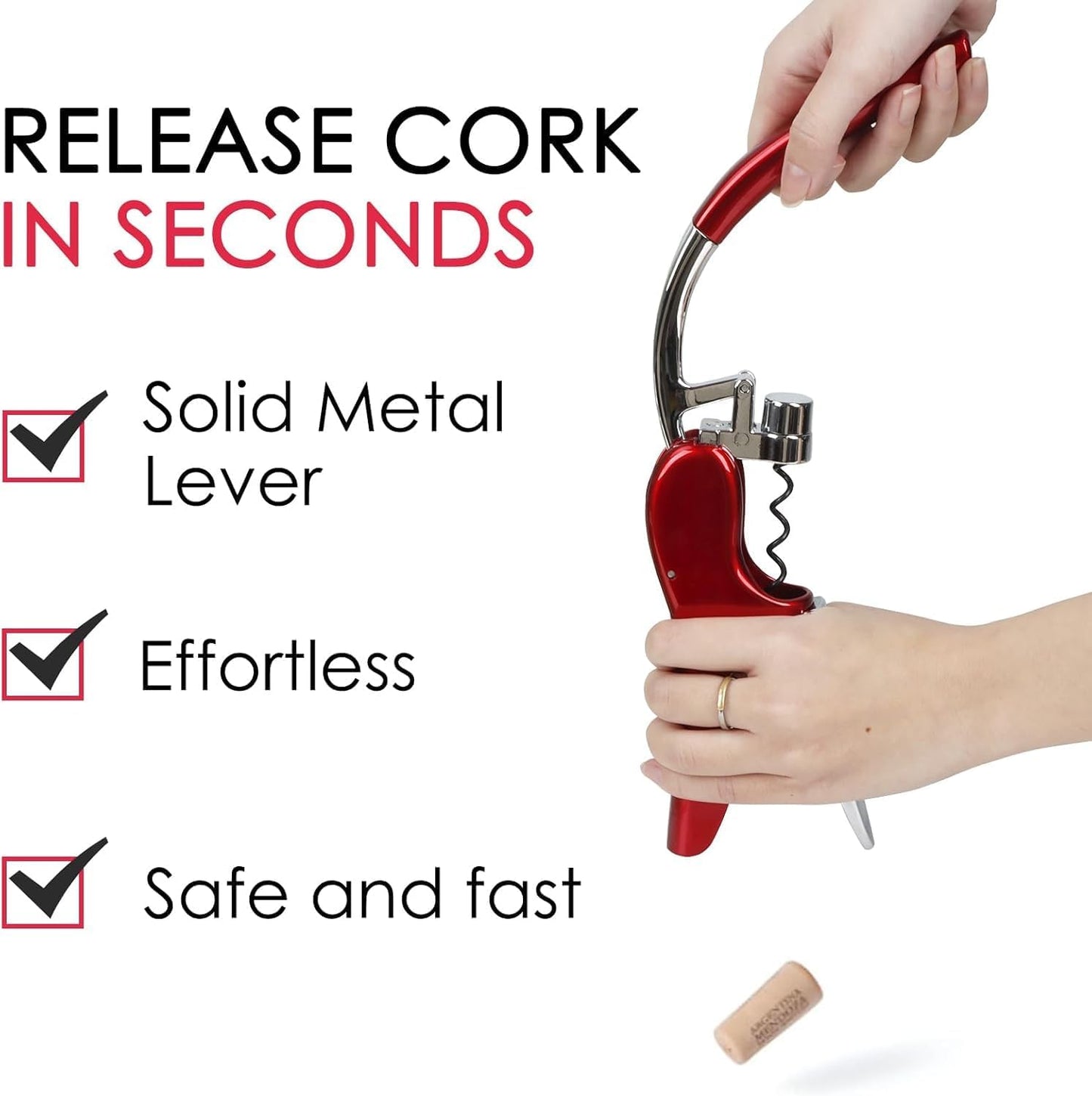 KAYCROWN Wine Bottle Opener, Vertical Lever Corkscrew with Built in Foil Cutter Design, Manual Handheld Corkscrew with Ergonomic Lever Pump
