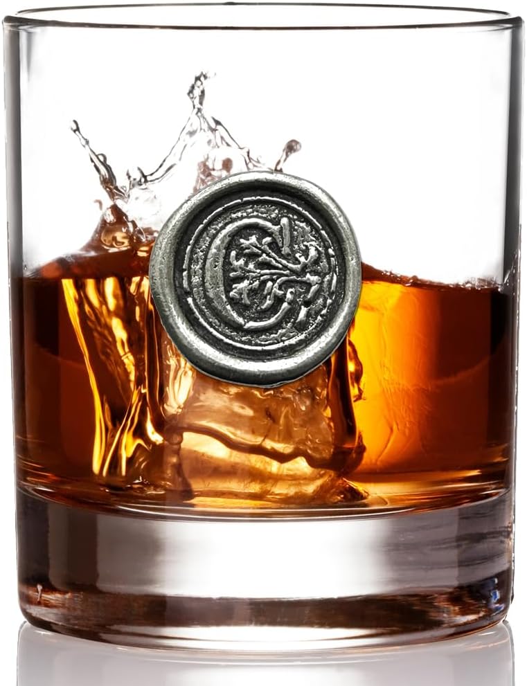 English Pewter Company 11oz Old Fashioned Whiskey Rocks Glass With Monogram Initial - Unique Gifts For Men - Personalized Gifts With Your Choice of Initial (C) MON103