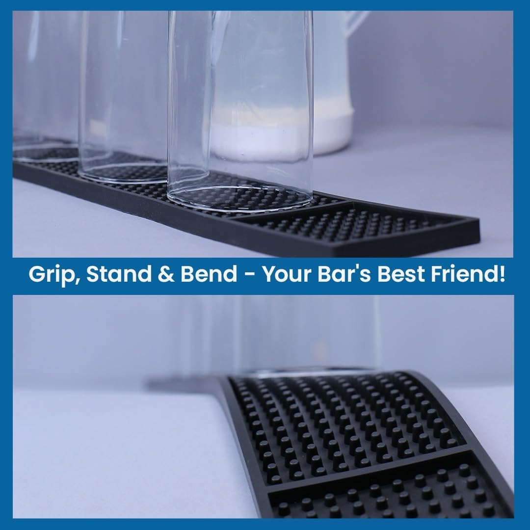 Bar Mats for Countertop by ProTensils - 23" x 3.25" Bar Rail Mat, Black Rubber Bar Mats for Bartending, Bar Service Drip Mat, Home Bar, Coffee Bar Mat Spill Matt (2 Pack)