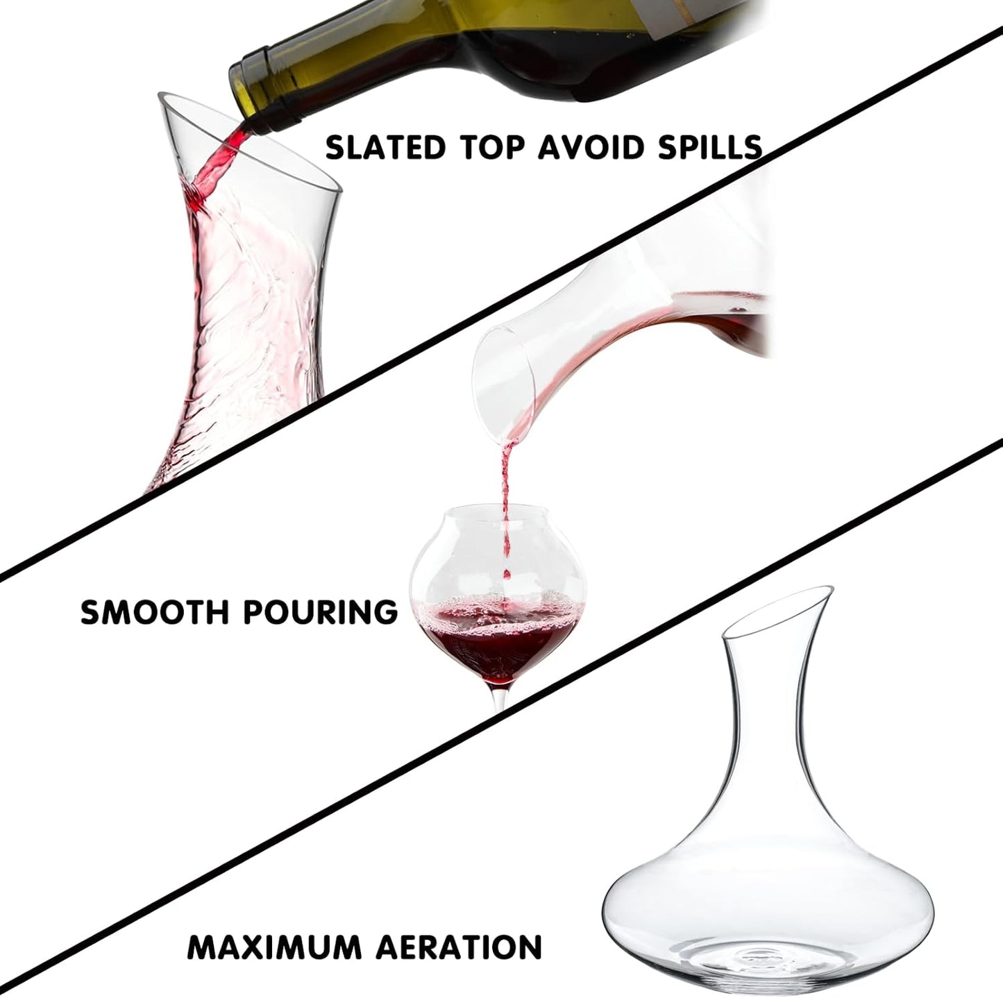 Wlasss Wine Decanter, 1100ml /37.2oz Red Wine Decanter, Hand Blown Lead-Free Crystal Wine Carafe, Small Decanter for White and Red Wine, Elegant Design Easy Pour, Wine Gifts for Christmas